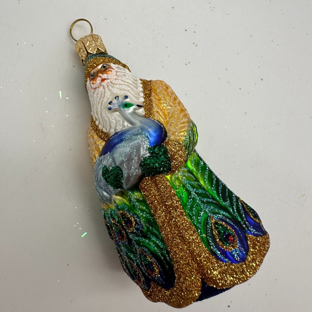 2003 Patricia Breen Miniature Peacock Santa Blue 3.35" Ornament Neiman Marcus‎
